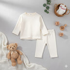 Plush Round Neck Style Ribbed Knit Sweat Set - White