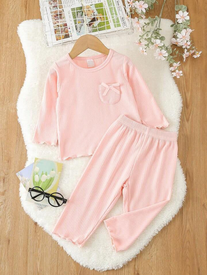 Plush Ribbed Knit Basic Set - Pink
