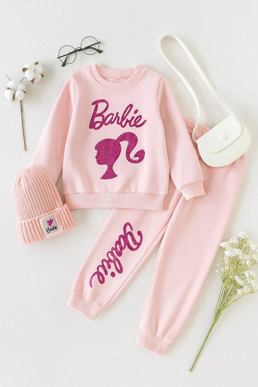 Plush Hoodied Fleece Shirt & Trouser - Barbie in Light Pink