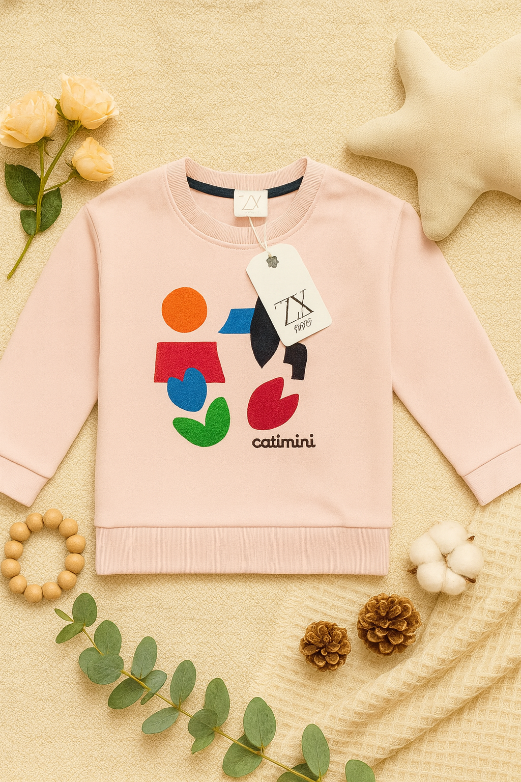 Full Sleeves Sweat Shirt - Hearts and Figure Light Pink