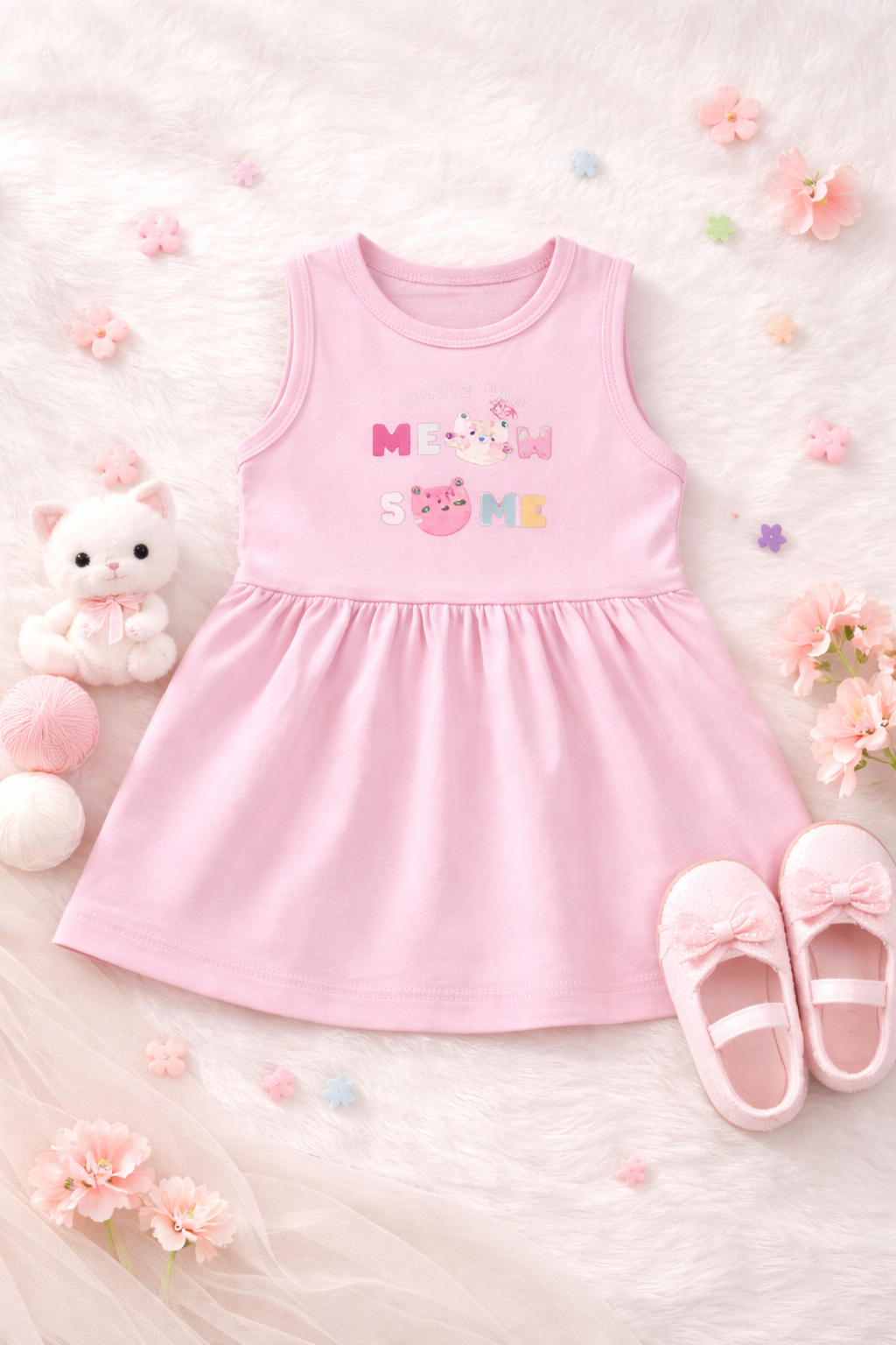 PLUSH-Summer Dress - Little and  Meow in Pink