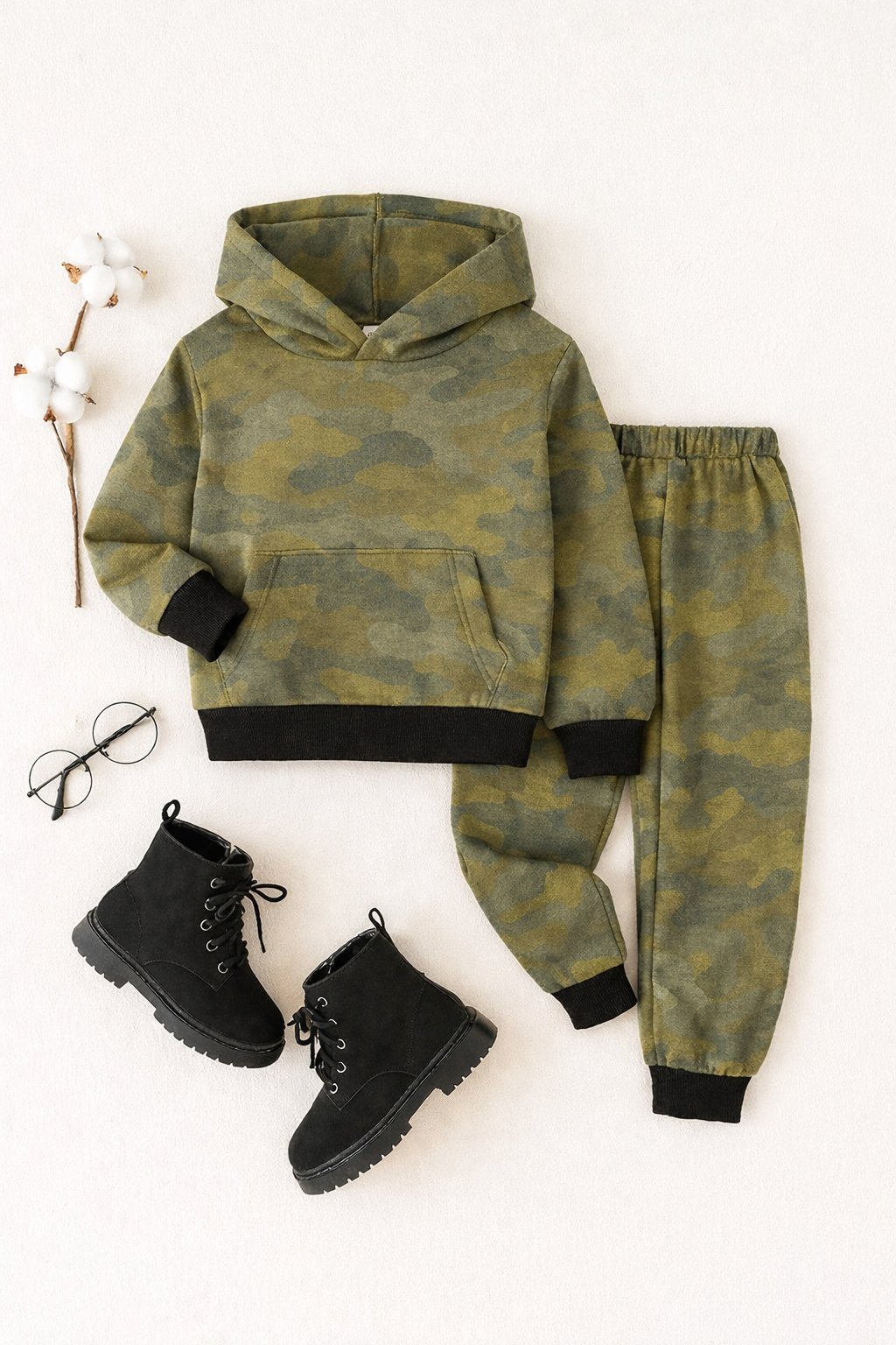 Plush - Hoodied Fleece Shirt & Trouser - Camouflage Green