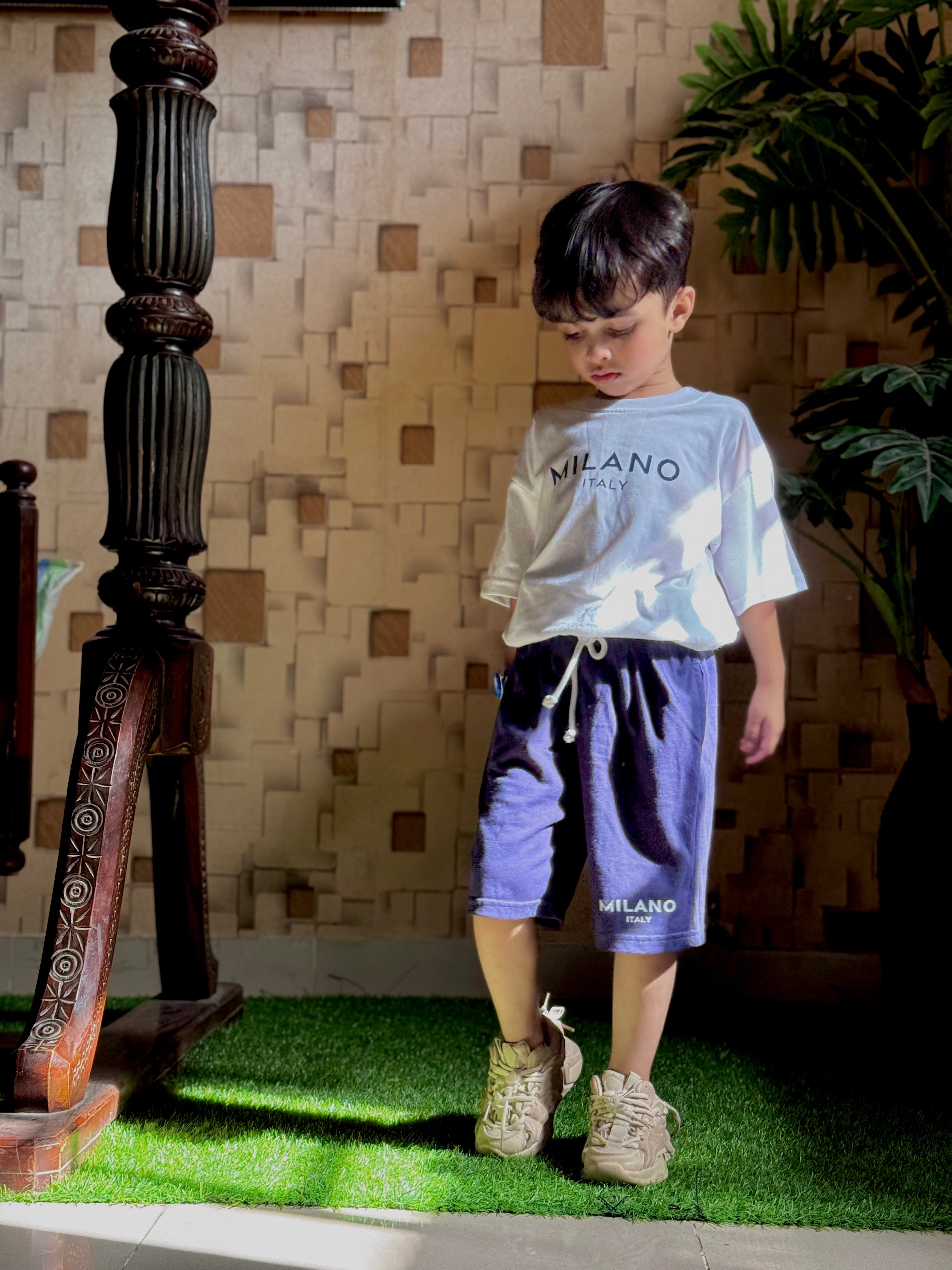 Nifty Basics Boys T-Shirt and Shorts Set (Milano Italy) – White & Navy