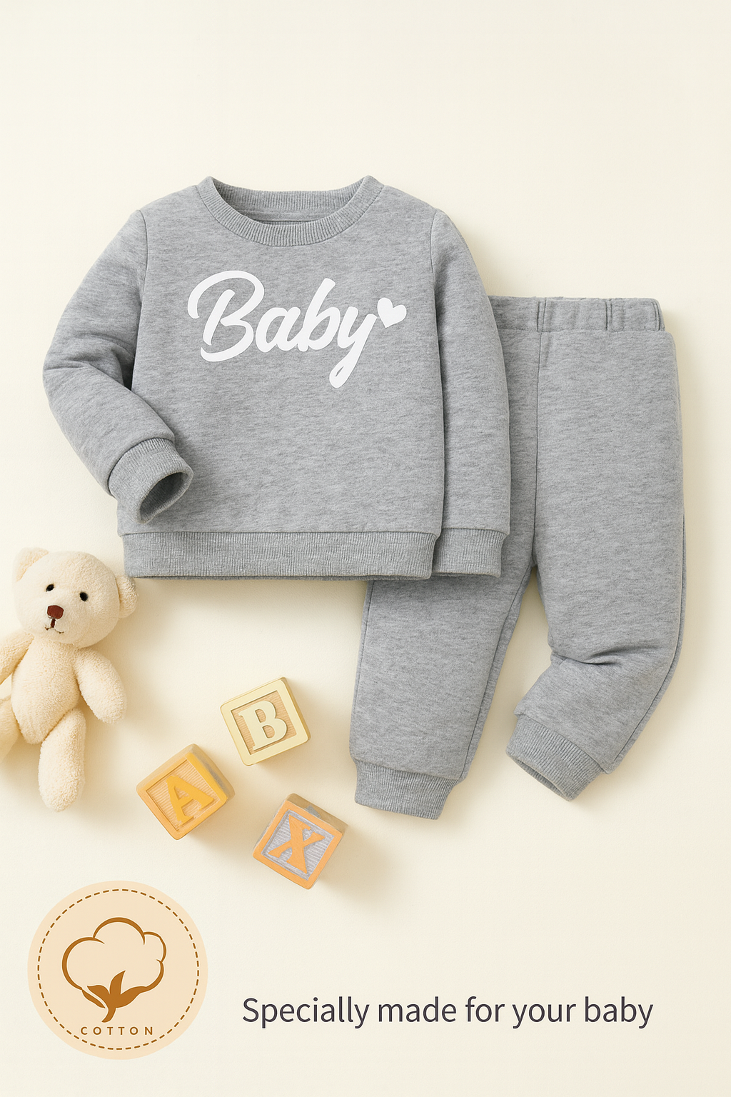 Plush - Fleece Shirt & Trouser - Baby in Grey