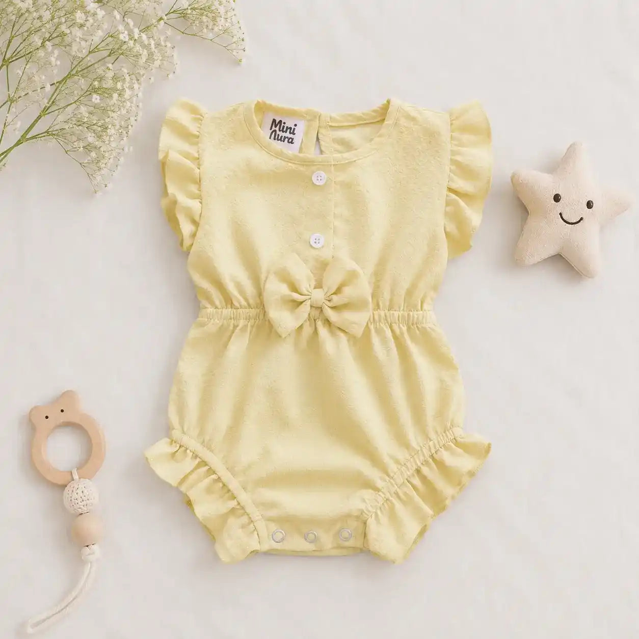 MINI AURA Girls Textured Frill Romper ( Plain ) – Butter Yellow