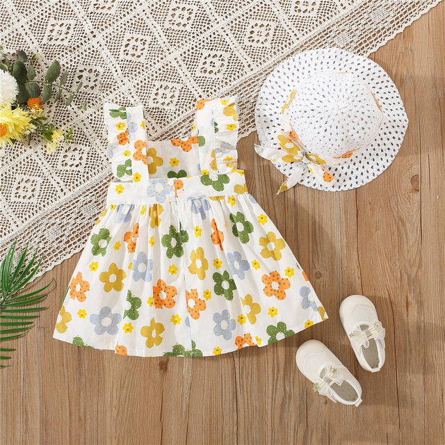Baby Girl 2PCS ALL OVER PRINT SLEEVELESS DRESS WITH HAT