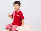 Plush-Baby Plaid Polo Shirt & Shorts-Red-Pink