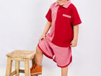 Plush-Baby Plaid Polo Shirt & Shorts-Red-Pink