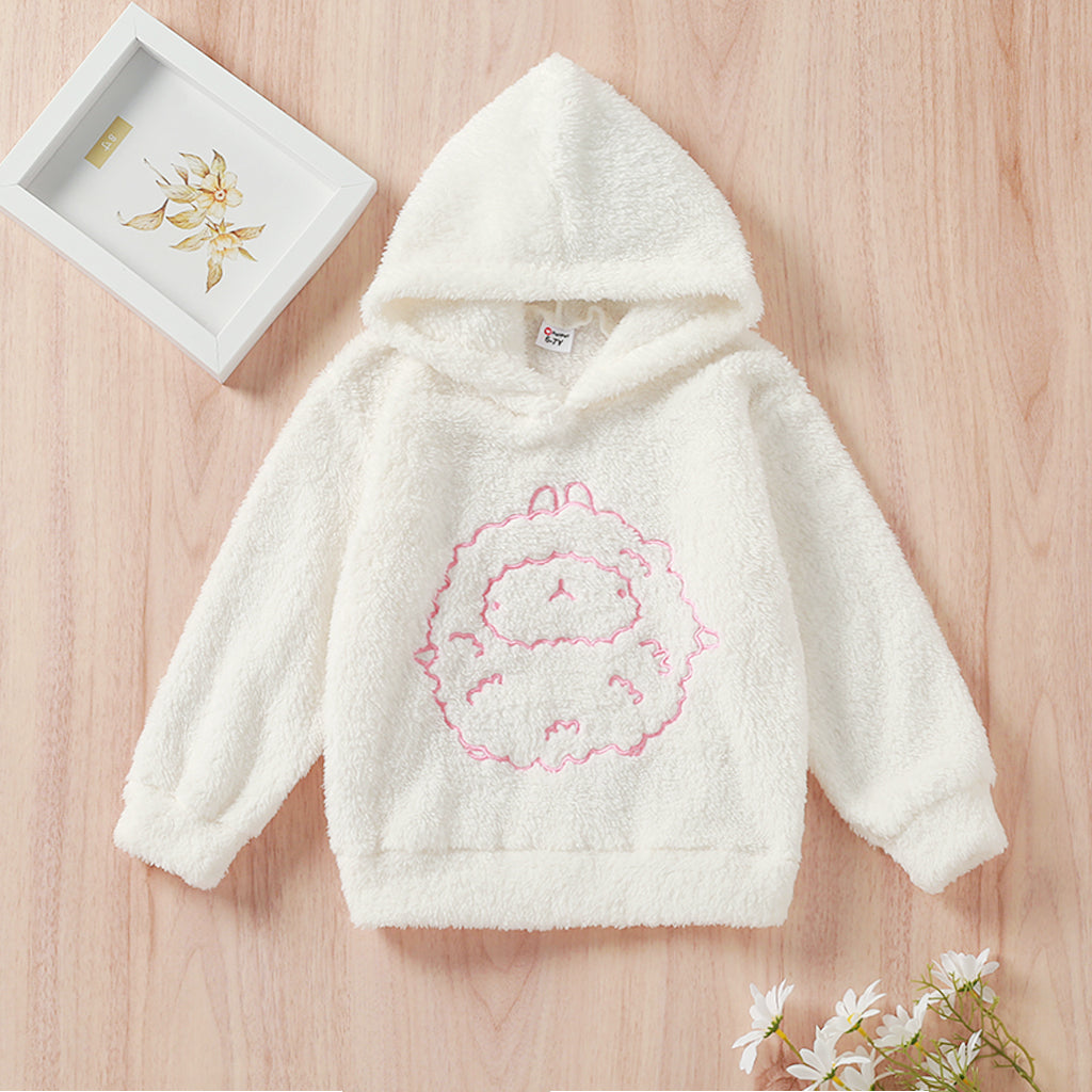 Kid Girl Animal Sheep Pattern Fuzzy Hoodie Sweatshirt – Nifty.pk