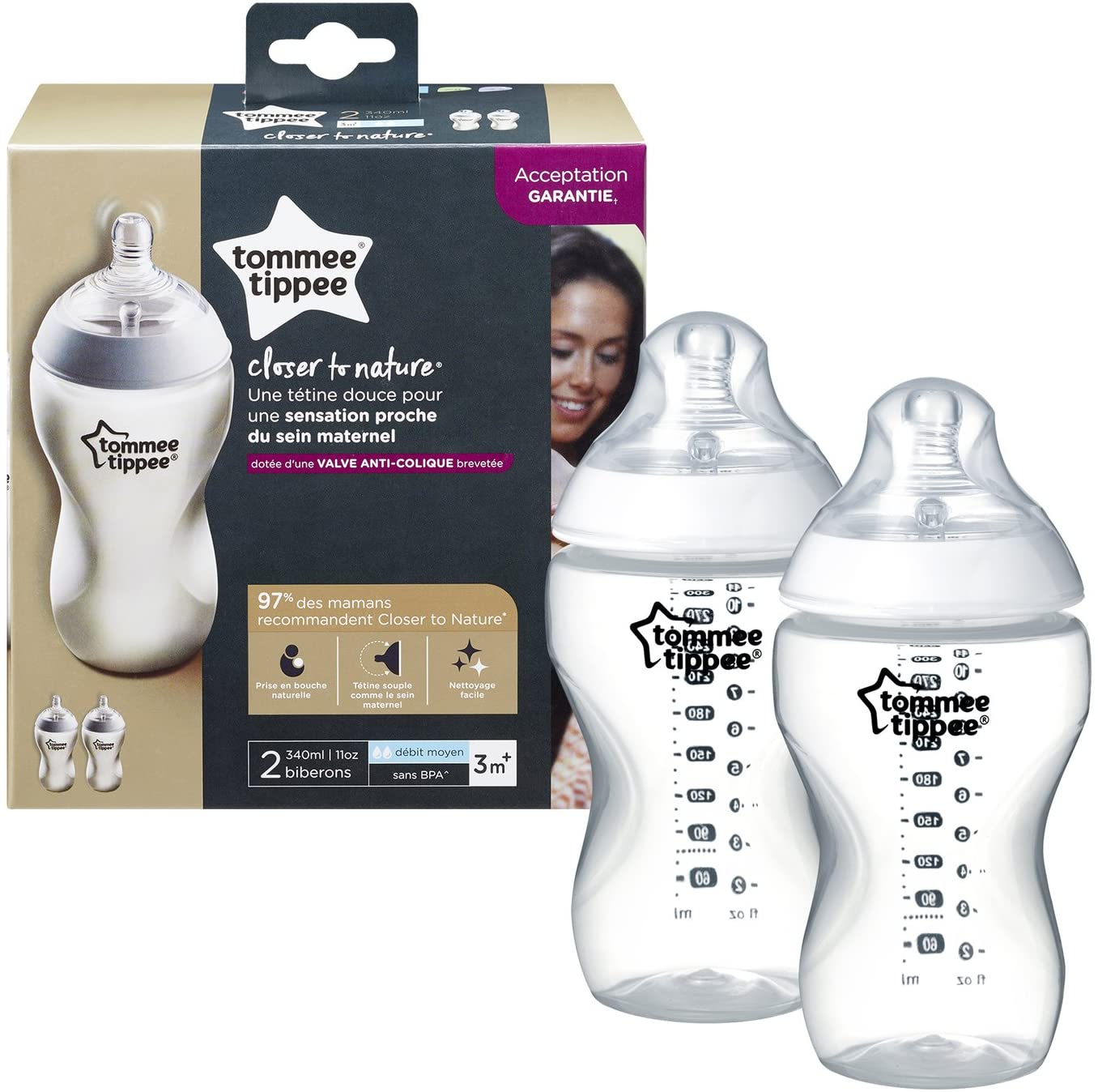 Tommee Tippee - Baby Bottle Baby Bottle Closer to Nature Small Flow 0M, 2 x 260ml