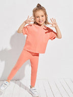 Plush-Premium Girls Casual Wear P/J Set Drop Shoulder Orange