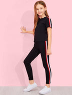 Plush-Premium Girls Casual Wear PJ Set Drop Shoulder Black/Red