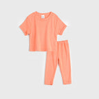Plush-Premium Girls Casual Wear P/J Set Drop Shoulder Orange