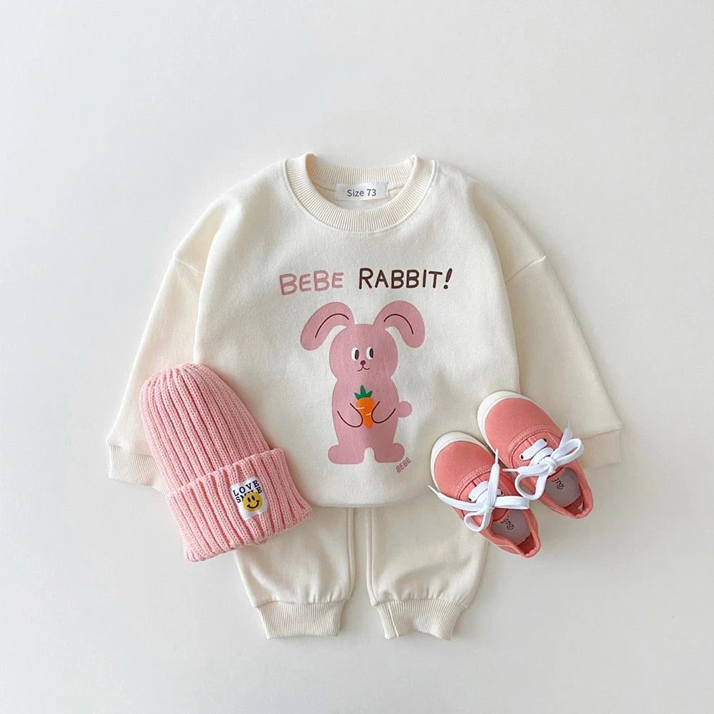 Plush Round Neck - Rabbit Fleece Basic Set Cream