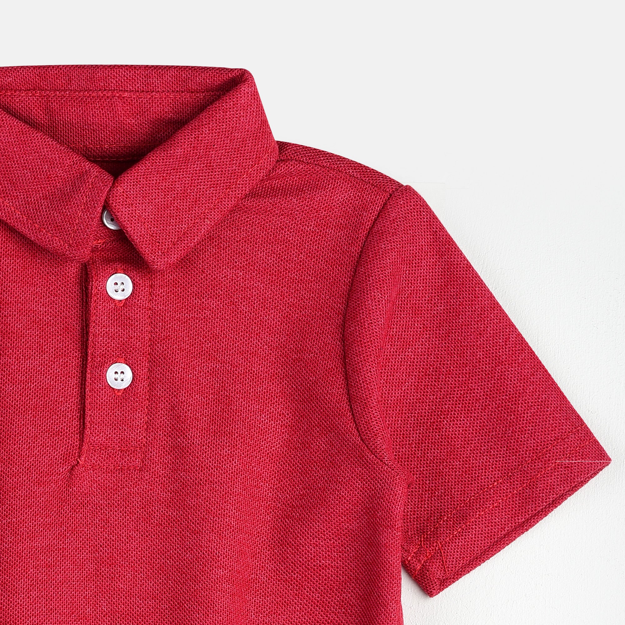 Plush-Baby Plaid Polo Shirt & Shorts-Red