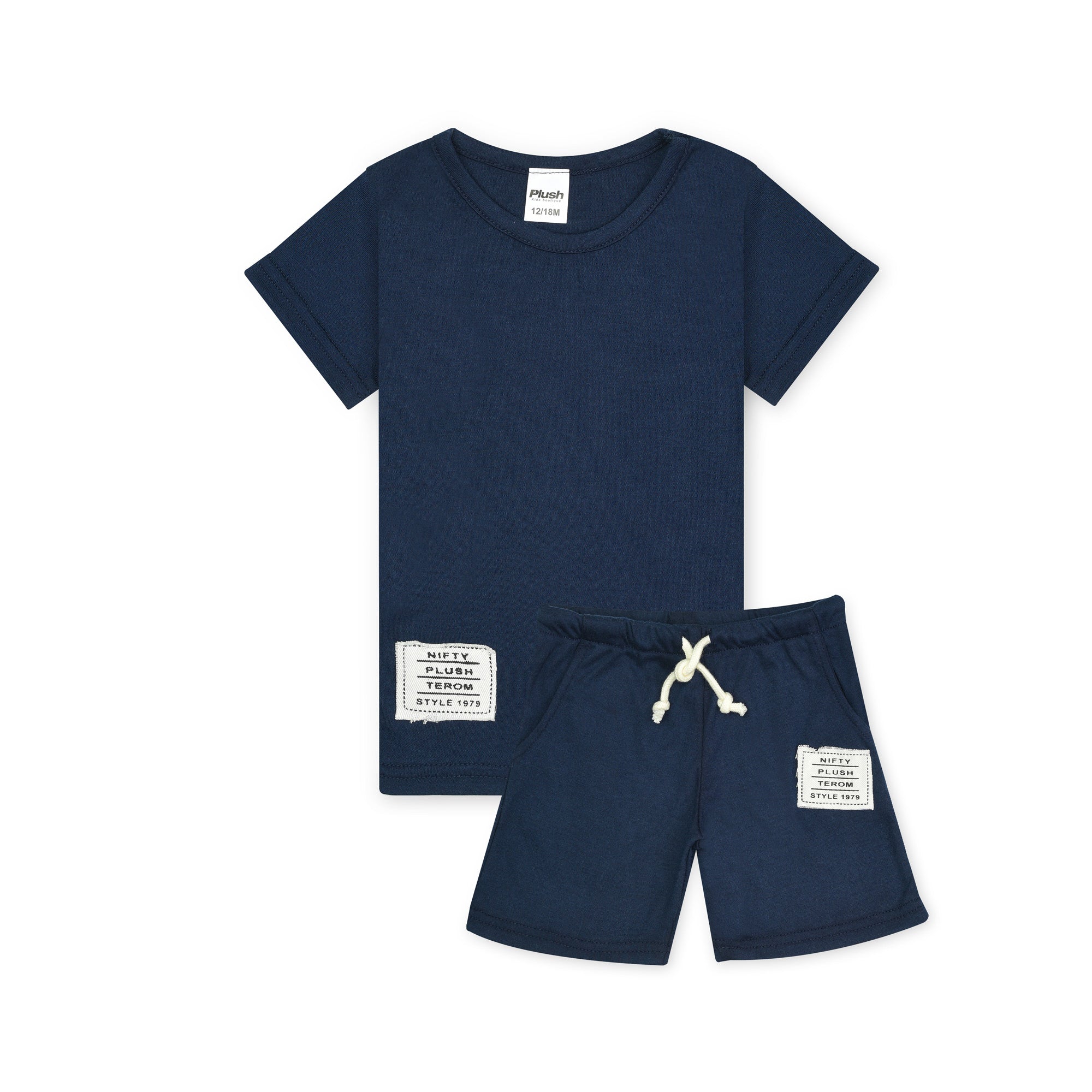 Plush-Nifty Basic Short & Shirt Set - Navy Blue