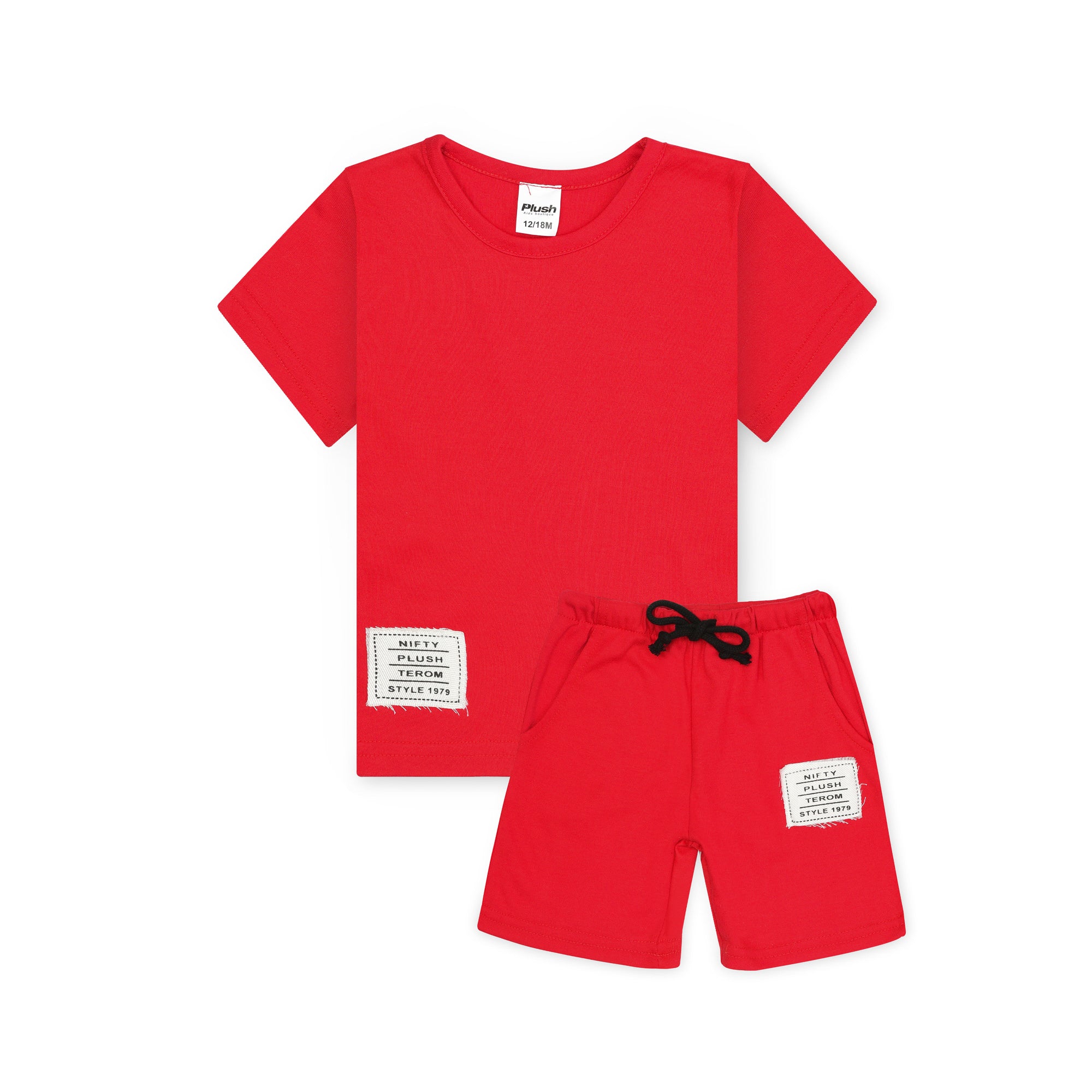 Plush-Nifty Basic Short & Shirt Set - Red