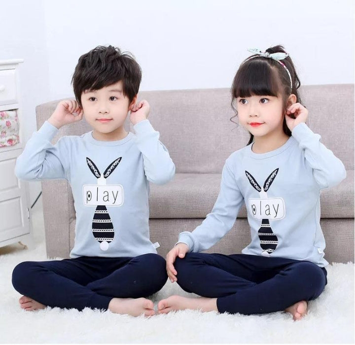 Plush Night Suit - PJ Set Blue Contrast Rabbit