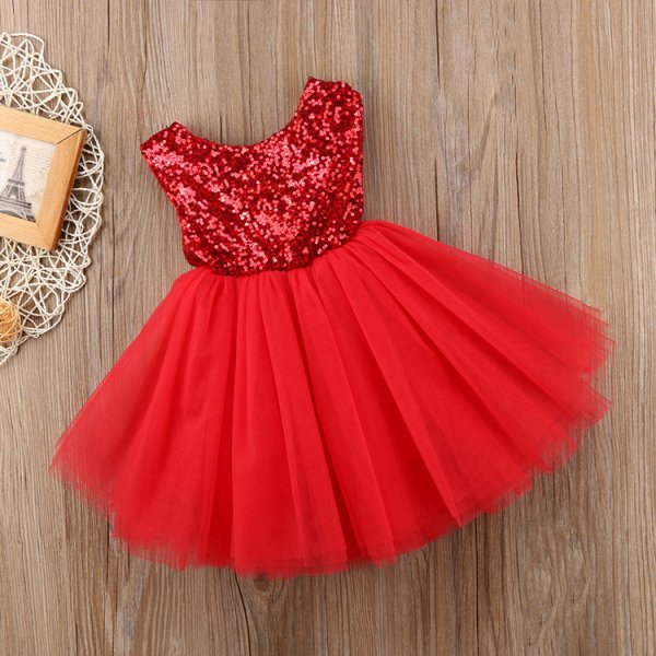 Riolio-Toddler Girl Tulle Press Sweet Sequin Decoration Formal Dress