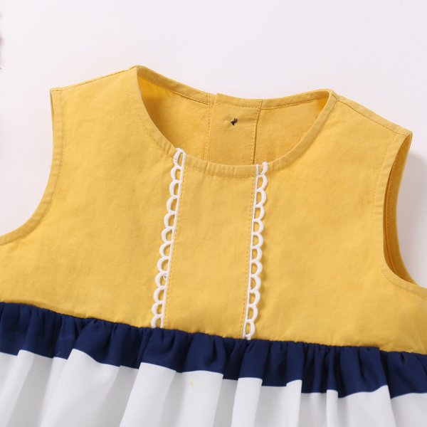 Toddler Girls Cute Striped Fabric Blocking Dress